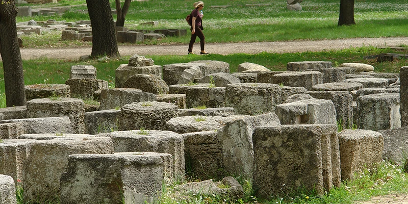 Ruins and greenery in the Olympia sanctuary
