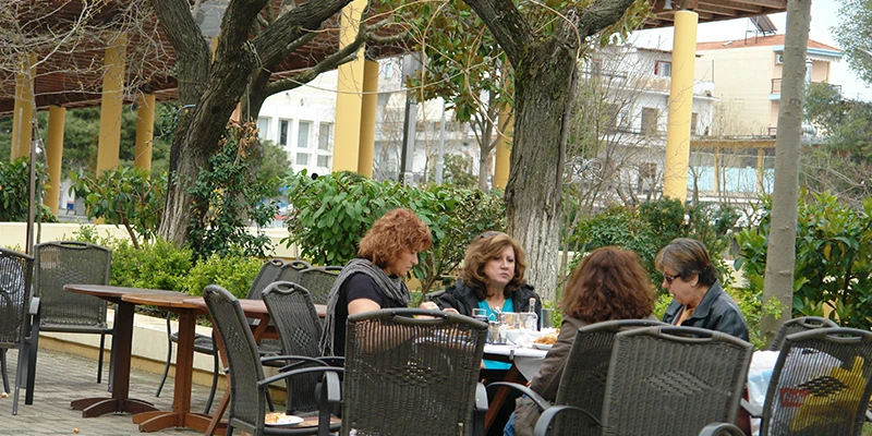 Cafe terrace in the town of Olympia