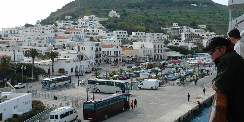 Panorama of the town and harbor of Patmos