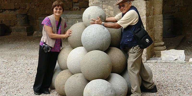 Rhodes museum08 1 - stone balls catapult projectiles lodged in walls